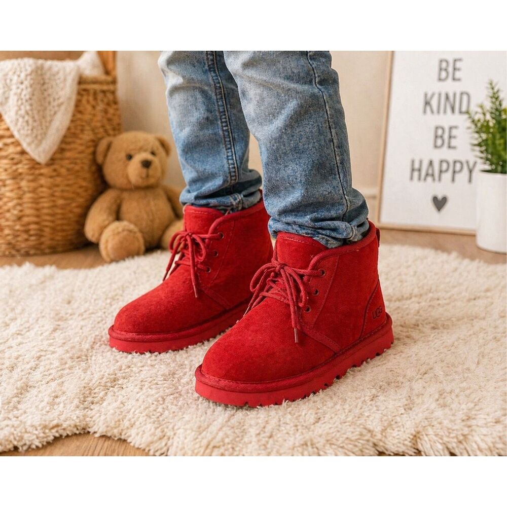 UGG Australia Red Suede Winter Boots Kids Size 1 US / EU 32.5 Sheepskin Lined Co